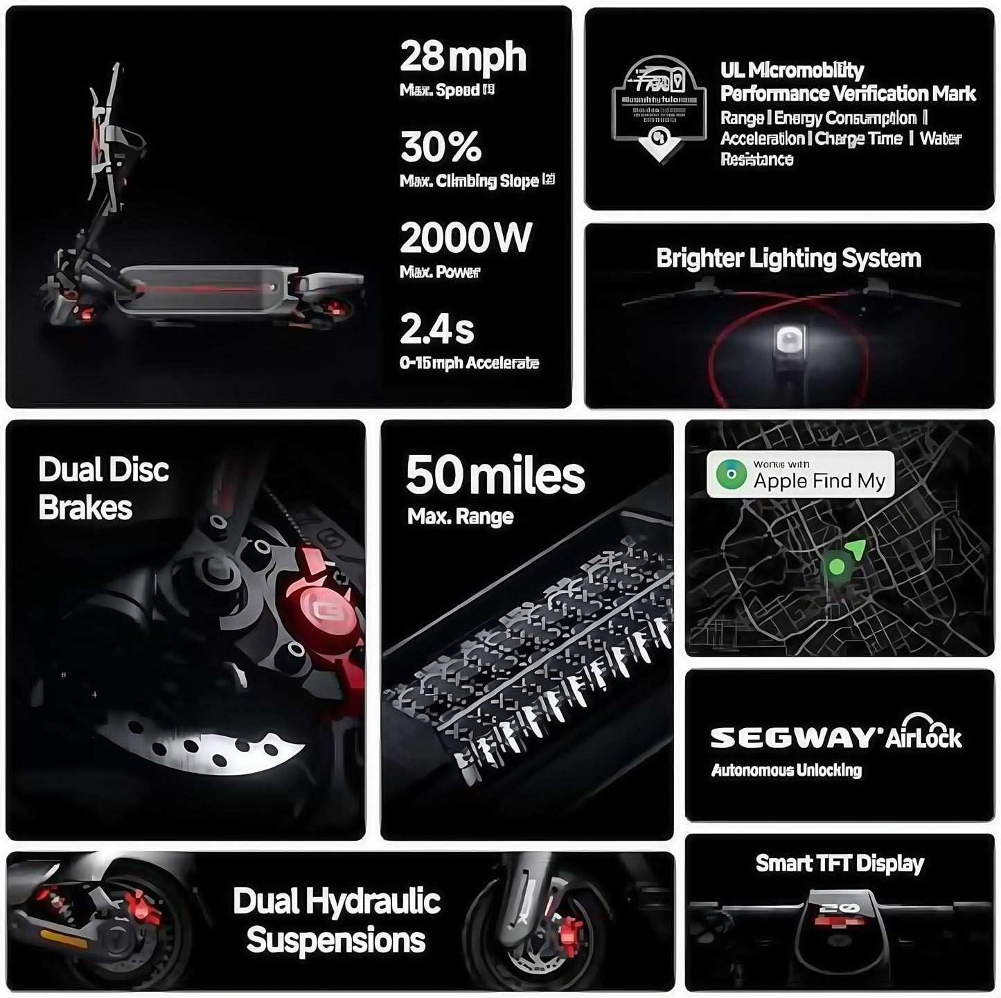 Ninebot E2 Pro Electric Scooter: Long Range Battery, One-Step Folding, Bright Headlight & LED